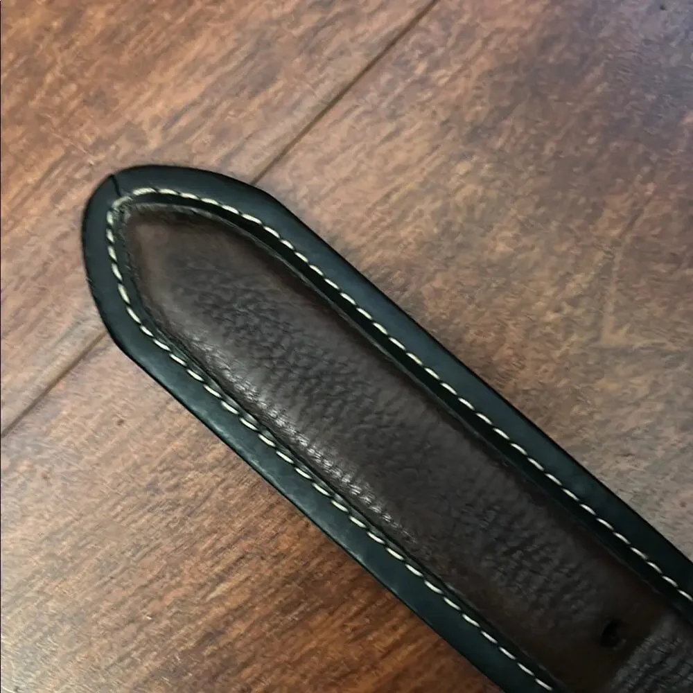 Cole Haan Men’s Two Tone Leather Belt  With Contrast Stitching, Silver Hardware